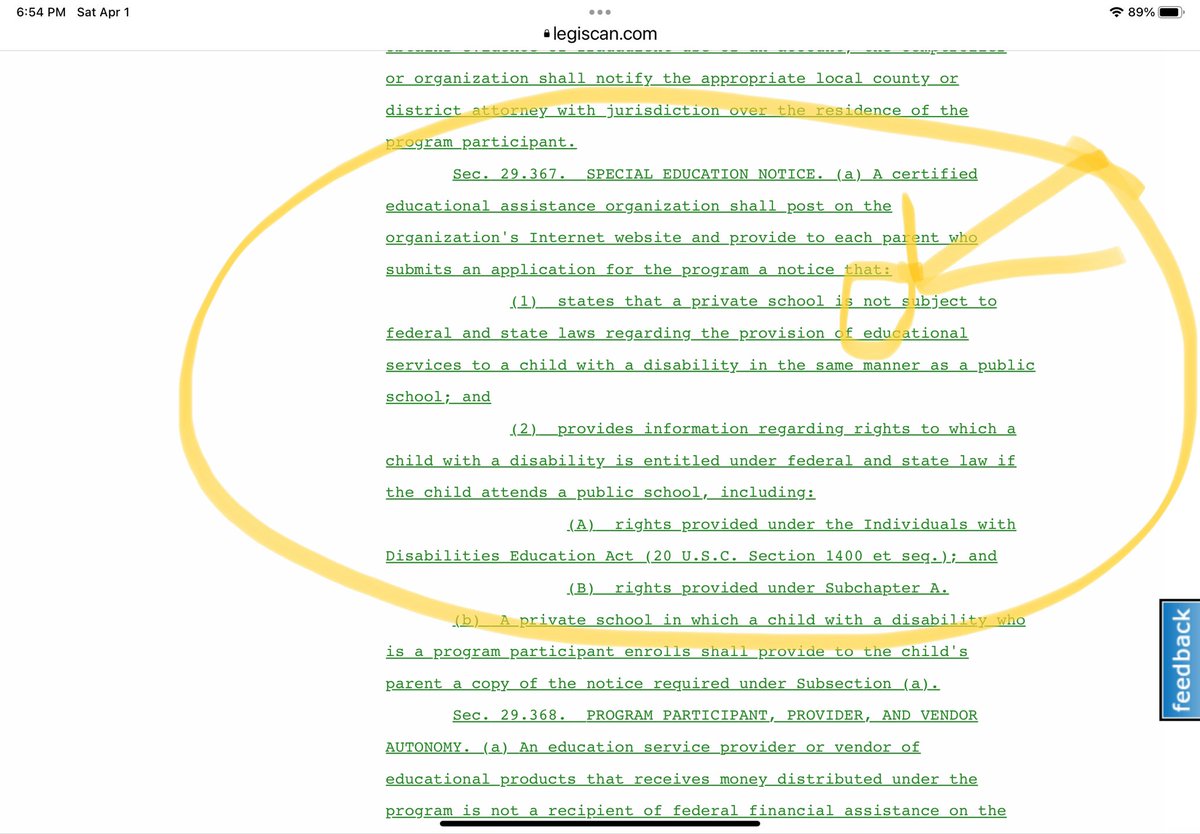 Under TX #SB8, Special Ed. students with disabilities who choose vouchers (ESAs) will NOT receive special accommodations that have been their right since 1975 under IDEA (Individual with Disabilities Education Act). Again, BEWARE. <a href="/pastors4txkids/">Pastors for Children</a> <a href="/DianeRavitch/">Diane Ravitch 🇺🇸🇺🇦📚🌈🗽🌹🇨🇱❤️</a> <a href="/RYHTexas/">RaiseYourHandTexas</a> <a href="/RatliffT/">Thomas Ratliff</a>