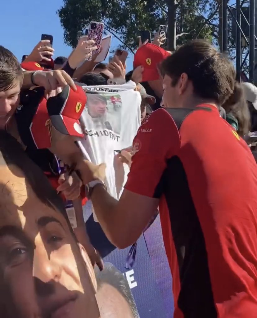 Vetteleclerc's tweet photo. Charles signed a "Just an inchident" shirt lmao

#AusGP https://t.co/d3tReJMFoG
