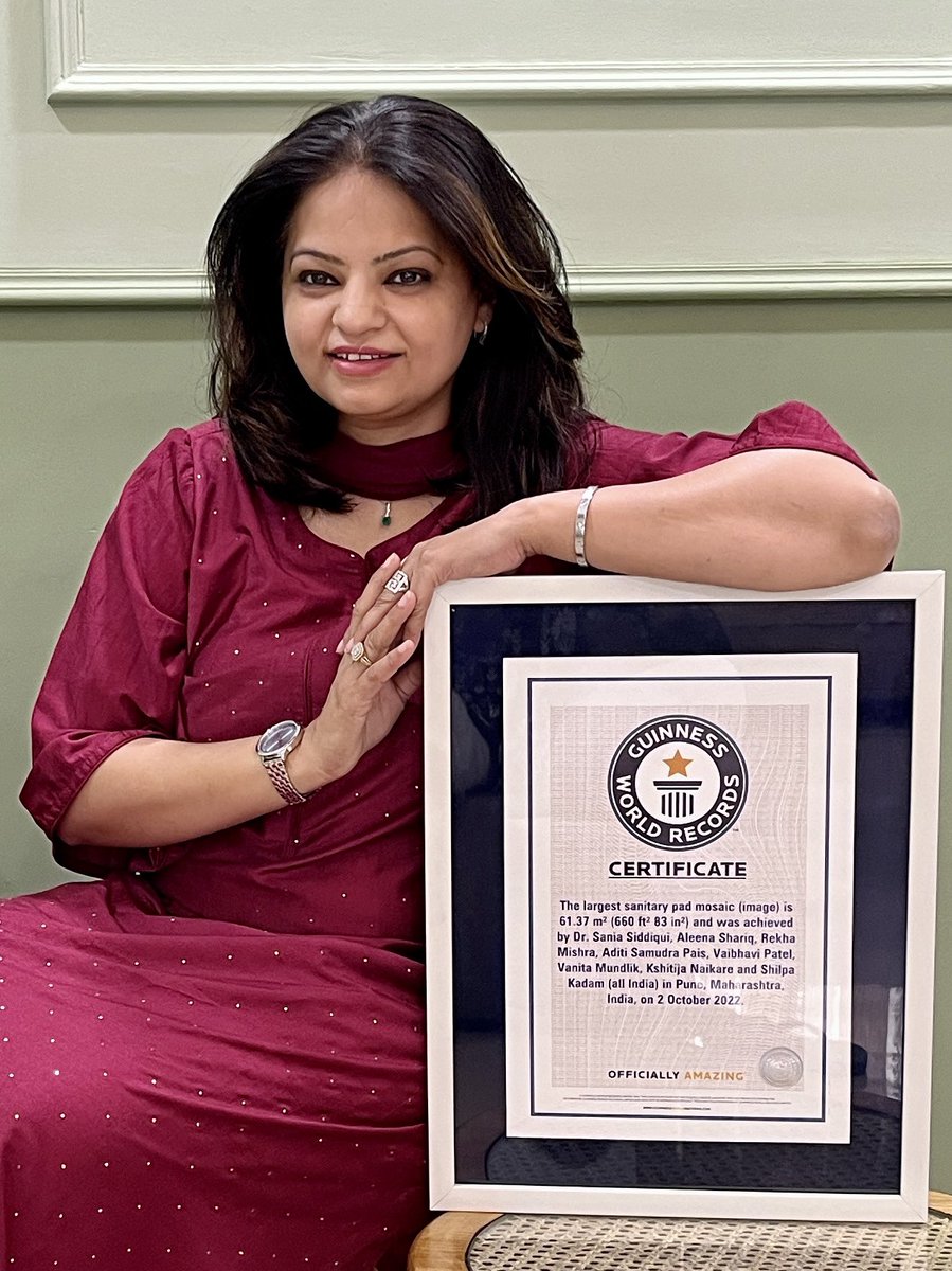 Sania Siddiqui (@saniashariq) on Twitter photo Making it to Guinness World Records, promoting the cause of menstrual health and hygiene wasn’t easy but enchanting.
क्योंकि पीरियड्स शर्म नहीं क्षमता है!
<a href="/LogicalIndians/">The Logical Indian</a>
<a href="/ThePuneMirror/">Pune Mirror</a> <a href="/timesofindia/">The Times Of India</a> <a href="/IndianExpress/">The Indian Express</a> <a href="/mrsfunnybones/">Twinkle Khanna</a> <a href="/CMOMaharashtra/">CMO Maharashtra</a> <a href="/mataonline/">Maharashtra Times</a> Making it to Guinness World Records, promoting the cause of menstrual health and hygiene wasn’t easy but enchanting.
क्योंकि पीरियड्स शर्म नहीं क्षमता है!
<a href="/LogicalIndians/">The Logical Indian</a>
<a href="/ThePuneMirror/">Pune Mirror</a> <a href="/timesofindia/">The Times Of India</a> <a href="/IndianExpress/">The Indian Express</a> <a href="/mrsfunnybones/">Twinkle Khanna</a> <a href="/CMOMaharashtra/">CMO Maharashtra</a> <a href="/mataonline/">Maharashtra Times</a>
