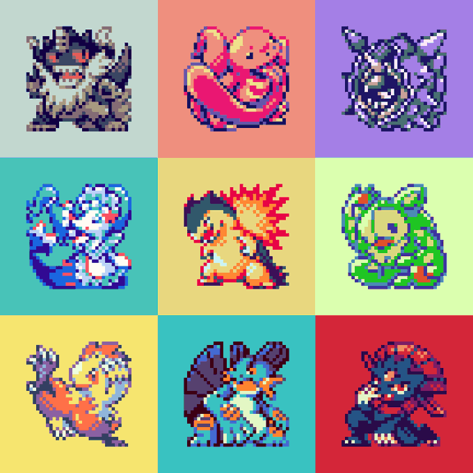 32×32ポケモンドット絵 9枚描いたらまとめる編ーーーーニャイキングベロリンガパルシェンアシレーヌバクフーンランクルス