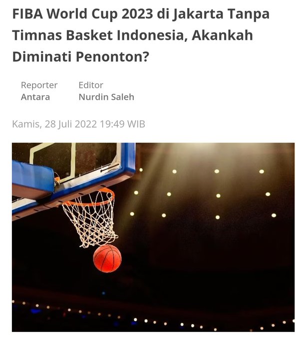 GarudaMotivator's tweet photo. Indonesia jadi host #FIBAWorldCup2023, piala dunianya #Basketball 🏀

Barusan cek daftar pesertanya TIDAK ADA #TimIsrael, jadi aman digelar, tdk akan ditolak sama gubernur dan... #TimIndonesia jg TIDAK ADA di daftar peserta 😂

Yuk kita kembalikan KEPERCAYAAN DUNIA kpd #Indonesia https://t.co/QFrO1Q8U4B