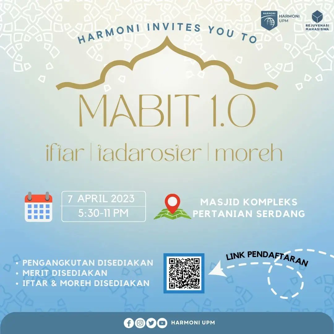 harmoniupm's tweet photo. [MABIT 1ST EDITION (RAMADHAN VERSION)]

As we are nearing our Nisfu Ramadhan, we are delighted to invite you to join our program, Mabit 1 (Ramadhan Version).

We would love to provide a meaningful and enriching experience.

Register here:
https://t.co/OQVHmuhhQw https://t.co/NZscJFVpuy