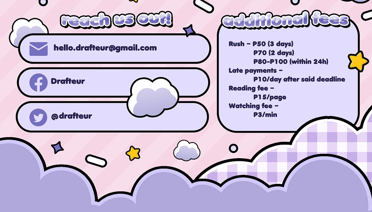 🥛🧸⭐️☁️ welcome to the draft box !

we are drafteur ♡ here is our revised pubmat for our new and regular clients. we're looking forward to your visit ✧˖°