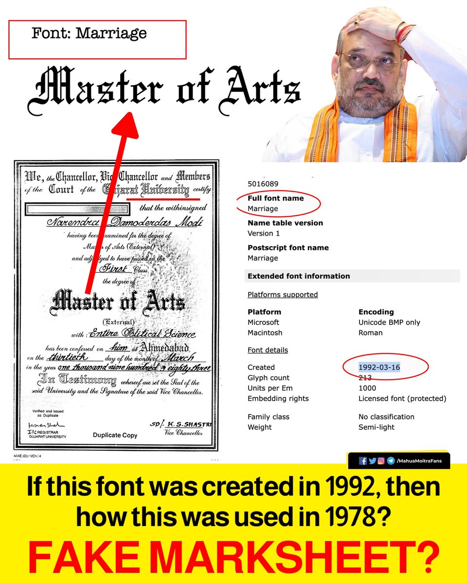 MahuaMoitraFans's tweet photo. Correction:

The font is not “Old English Text” it seems to be “Marriage” font.

This font also been created in year 1992. https://t.co/XjnxCPa0Ny