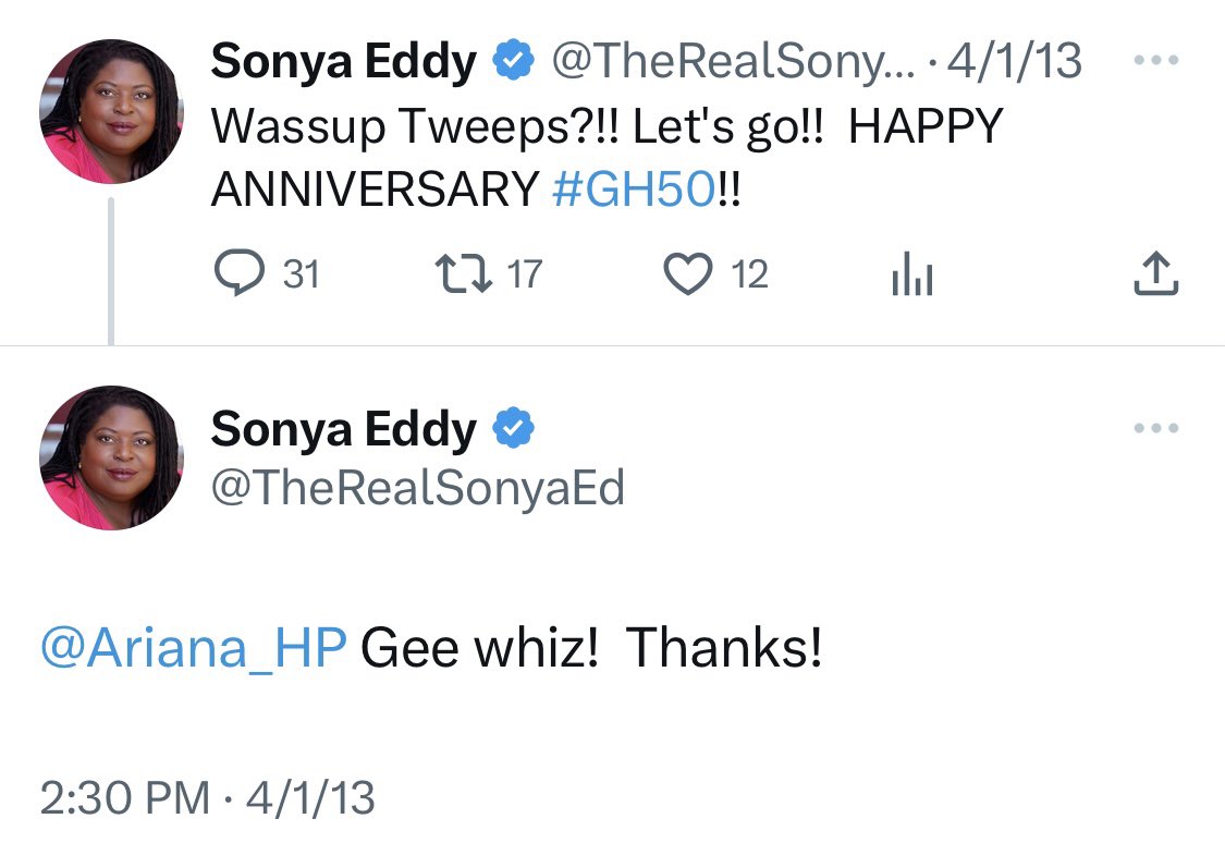 ariana_puzzo's tweet photo. Ten years ago on my since-deleted account. Fairly certain I told her that Epiphany was a consistent favorite character of mine. True words. #GH #GH60 #SonyaEddy #RIPSonya https://t.co/OTXIlHpnsq