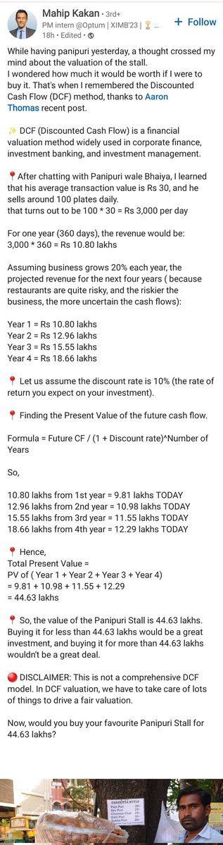 ajayrotti's tweet photo. One should enjoy the Pani puri and leave. Sorry for sharing this. But some of you may want to set up a Pani puri stall & sell it to this man for Rs 25 Lakhs (at a discount) #LinkedInGyan https://t.co/mQQ2hn7m4Q