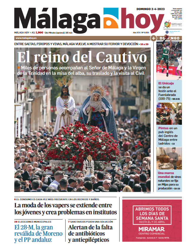 malagahoy_es's tweet photo. ¡Buenos días! Aquí tenéis la portada de la edición de papel de este 2 de abril de 2023 #Málaga https://t.co/1wyZ3uqWCT https://t.co/H7ec64dZnH