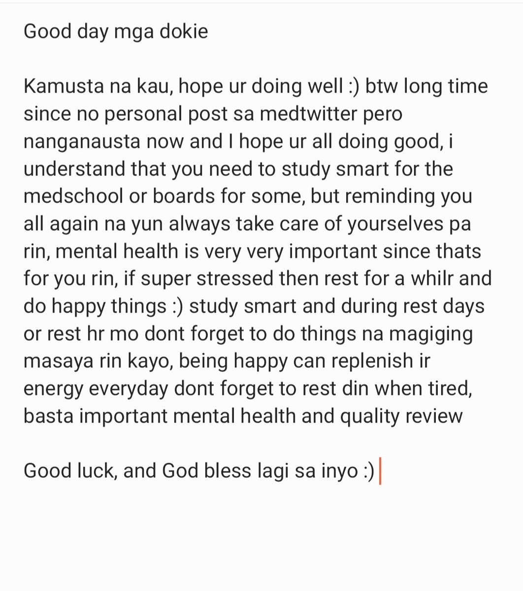 PPCMD2's tweet photo. Kamusta na mga dokie? :) hope ur all doing fine :)
#studytwtph
#medtwt
#medschoolph
#medstudentPH
#PLE2023 https://t.co/zbhni6MCCH