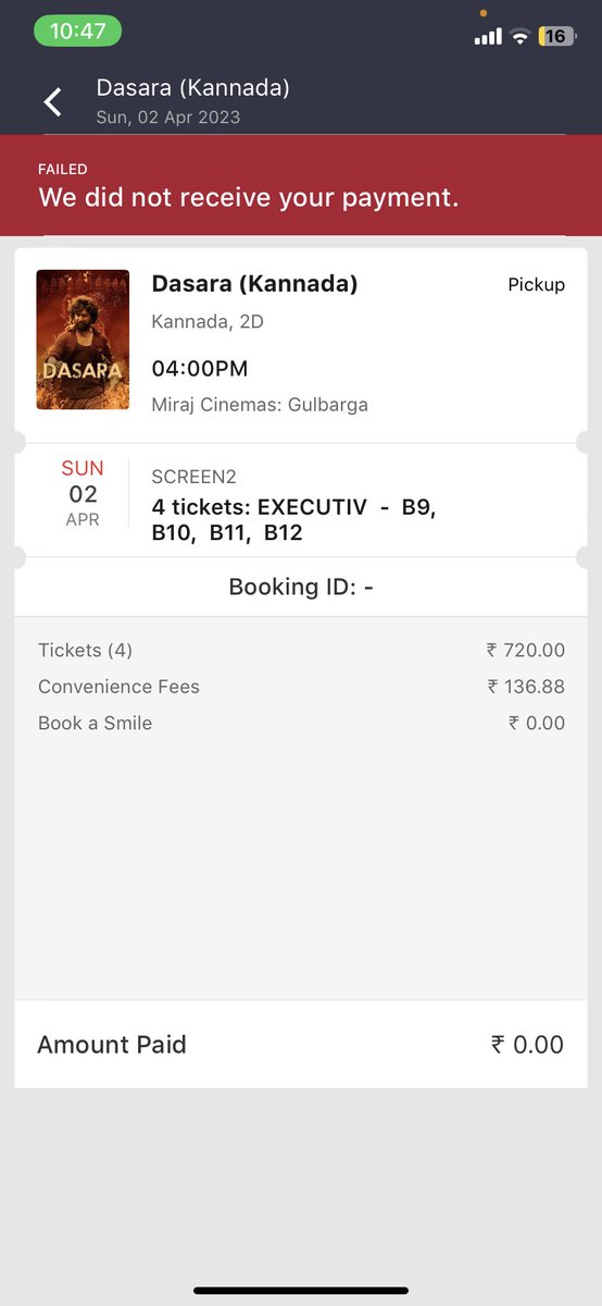PramodZille's tweet photo. Payment is done , but still the app shows payment has not done , after query to the team , there is no response @bookmyshow https://t.co/YKd615q2zW