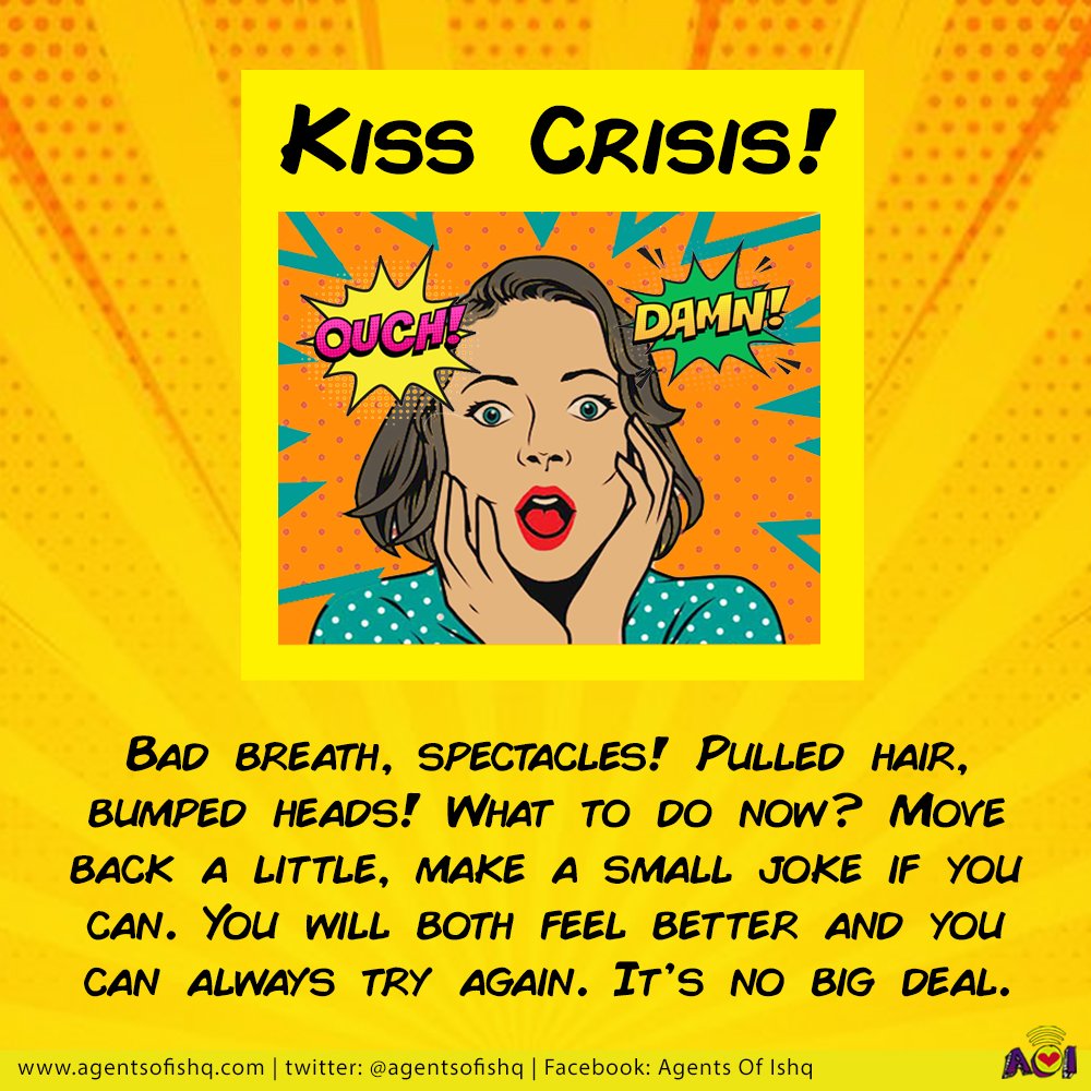 AgentsofIshq's tweet photo. Omg! Did your specs get in the way, or did you knock your teeth with theirs? 
Ab kya karein?

#Kissing #KissCrisis #KissingTips #HowToKiss #AwkwardMoments #Oops https://t.co/Mwe58ihzBQ