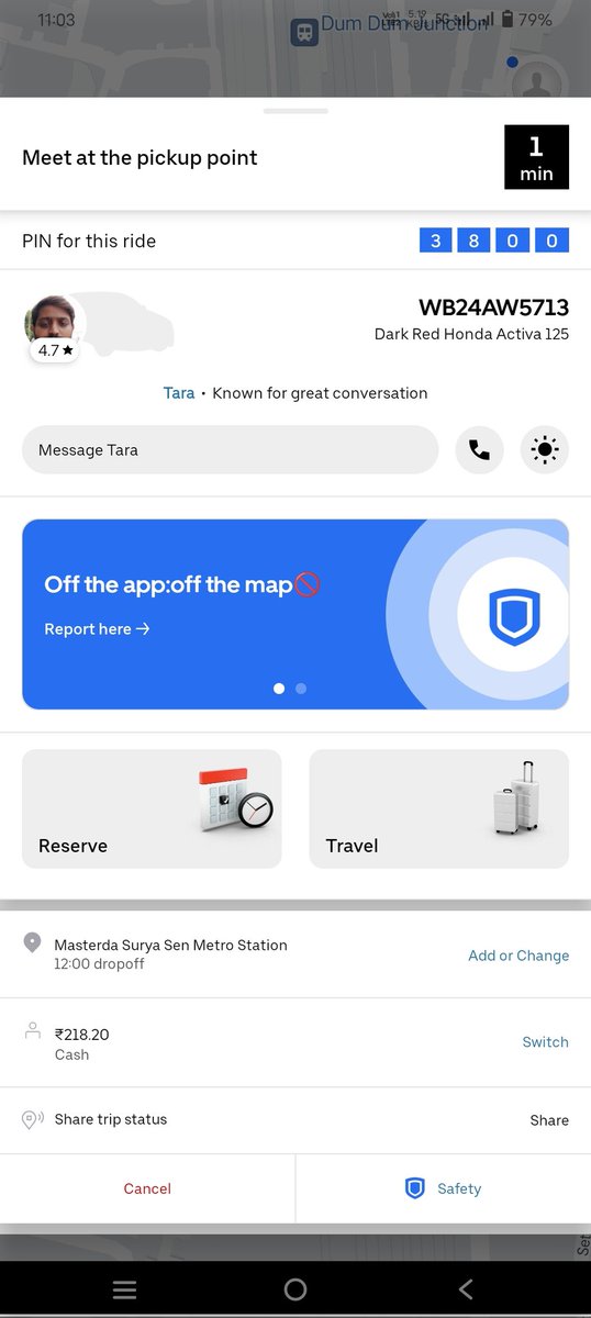 hypnotic_apollo's tweet image. Today booked an Uber bike from Dum Dum Railway Station to Masterda Surya Sen Metro station. Estimated fare shown on the app was 218 rupees. The driver asked for 400 RS. Is this some kind of joke?
@Uber_India @Uber_Kolkata @UberINSupport 
#Uber