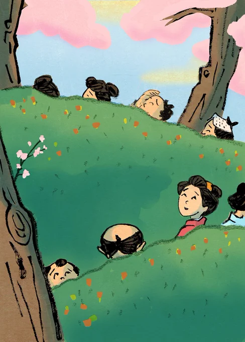 お江戸のあたりは今日で花見も最後だろう。桜も描き納めだ。カタログハウスの雑誌「益軒さん」の表紙と裏表紙です。 