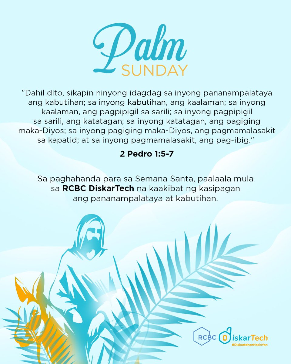 rcbcdiskartech's tweet photo. Ngayong Palm Sunday, nawa’y matanggap natin ang mga biyayang nais ibigay sa atin ng Maykapal.

#PalmSunday #RCBCDiskarTech #DiskartehanNatinYan  #HalosLahatPwede https://t.co/IHj15UFJPZ