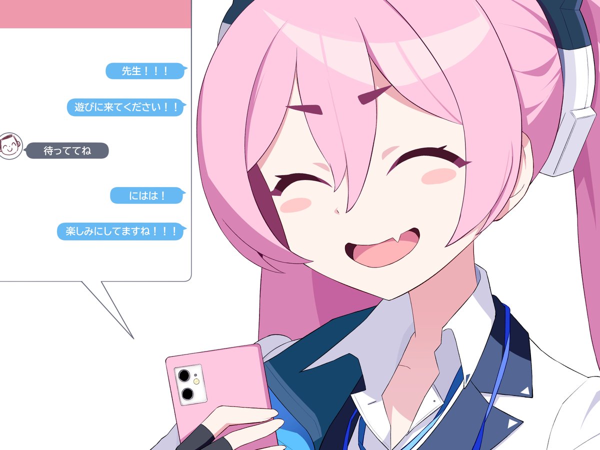 1girl skin fang pink hair phone fang cellphone gloves  illustration images