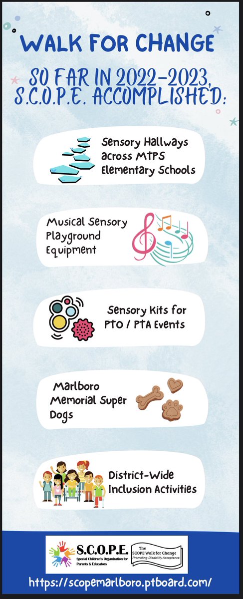Walk for Change in the way that we view and embrace differences! Donations collected through the MTPS #WFC23 will support district-wide Special Education initiatives through SCOPE. <a href="/MTPSNJ/">Marlboro Twp Schools</a>