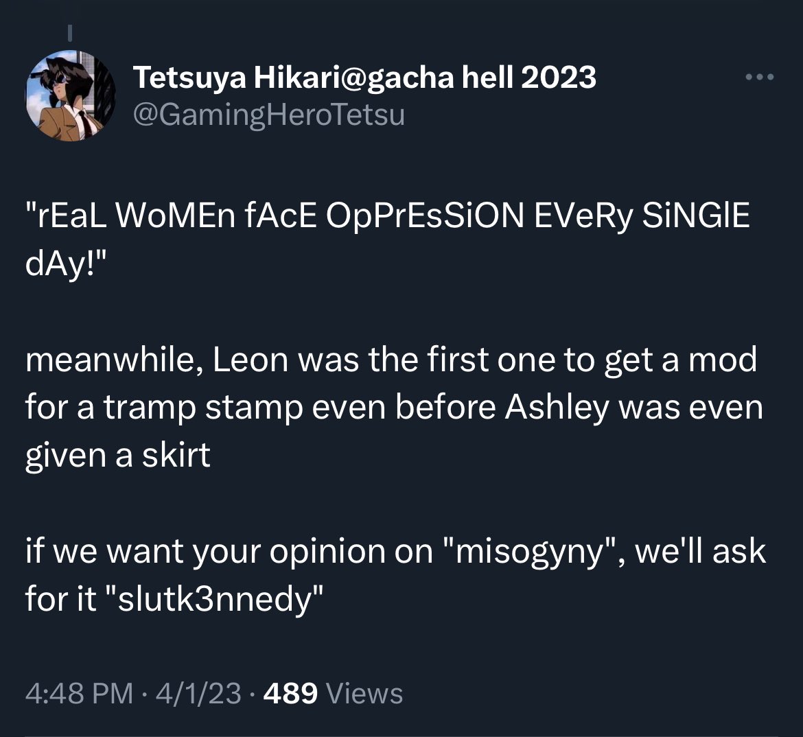 Lavalamp1138's tweet photo. @GamingHeroTetsu @RuleTimeSpace Nah you’re taking her performance like some sort of personal insult and it’s not healthy. It’s disturbing. Keep that energy focused on your anime women. https://t.co/RnT6XpaRG6