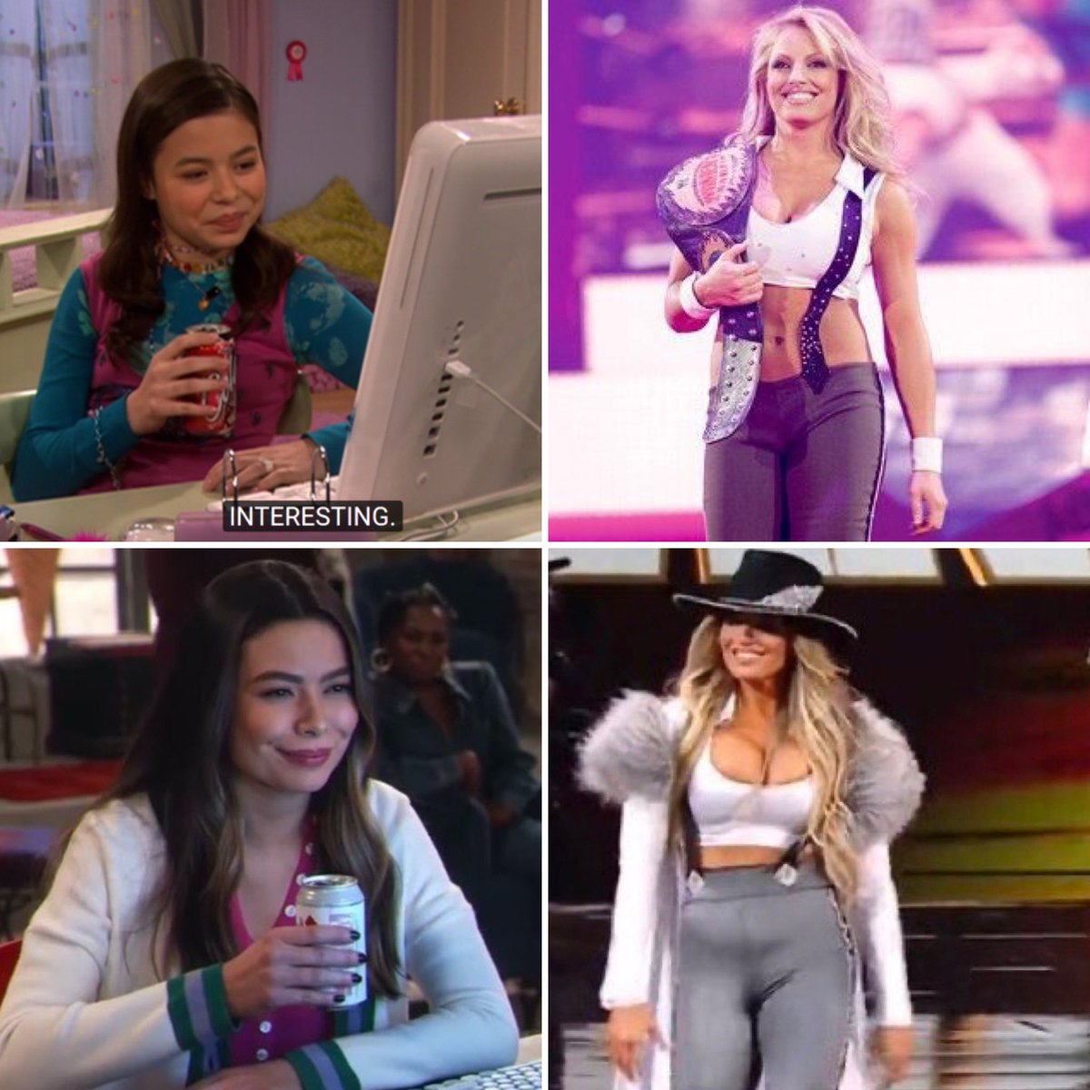 beyriah's tweet photo. me at 7 watching trish stratus in wrestlemania hollywood and me now #Wrestlemania https://t.co/Gdy8A75RsV