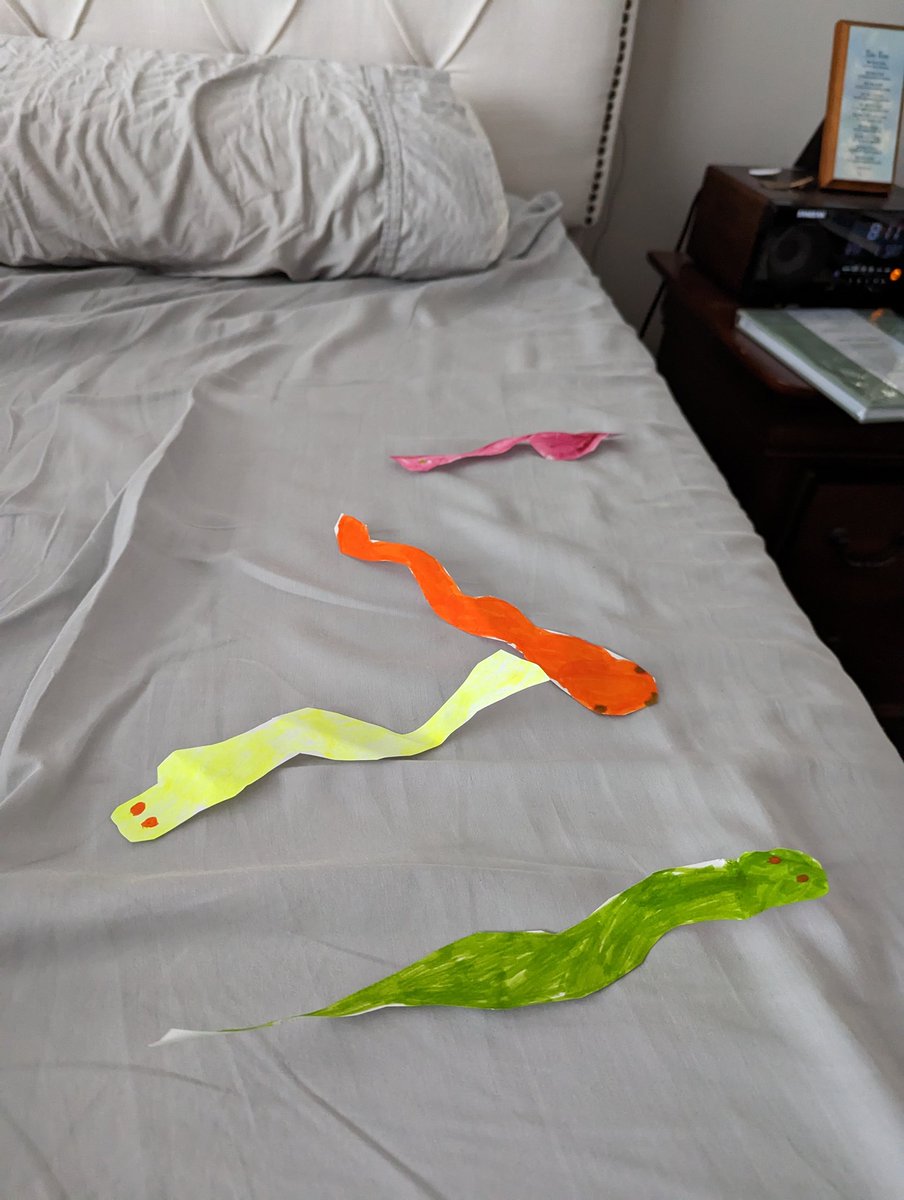 MrAdamRLee's tweet photo. Children with the first salvo for April fool's day. Snakes in the bed as I slept. I could tell right away that these animals were not indigenous to Wisconsin. The colors were a bit off. Details.... https://t.co/hCqMOEgUtY