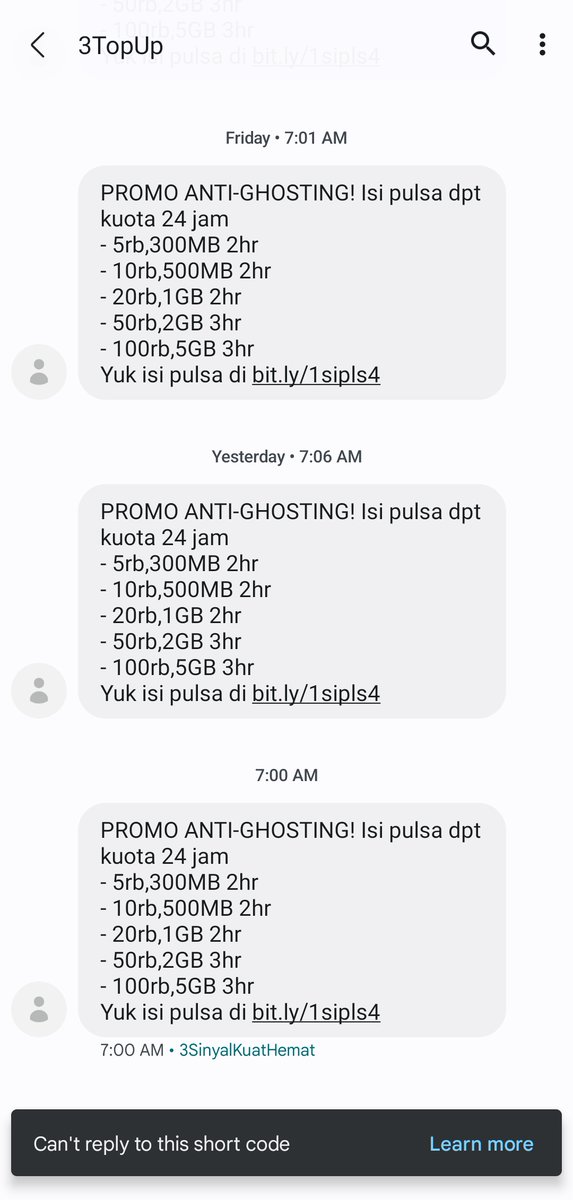 PunkyKing's tweet photo. @triindonesia hai, sms promonya kerasa berlebihan nih kakak. Tiap hari, berasa kek pacar posesif 😁😁 https://t.co/WJ870yWdFW
