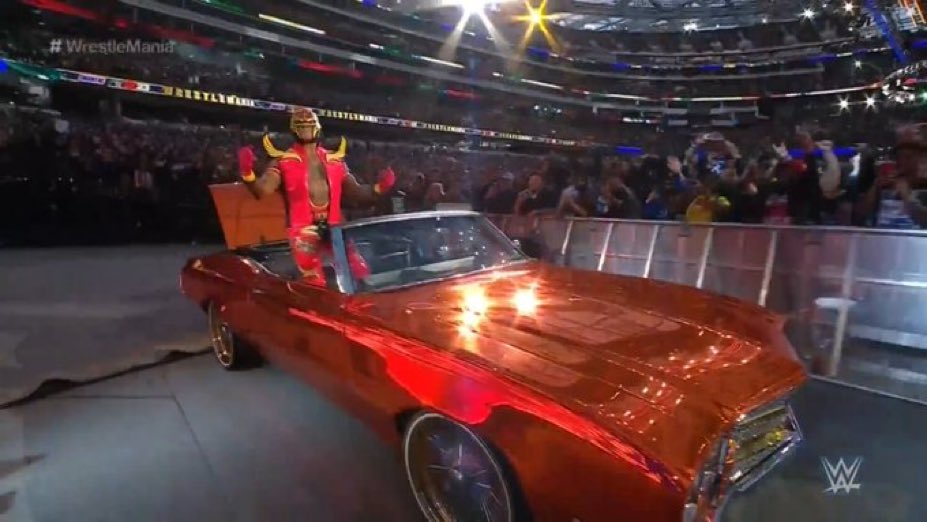 WrestleOps's tweet photo. Eddie Guerrero forever man, his theme hitting out of no where got me mad emotional. 

What a beautiful entrance.

#WrestleMania https://t.co/ylny4TVfLL