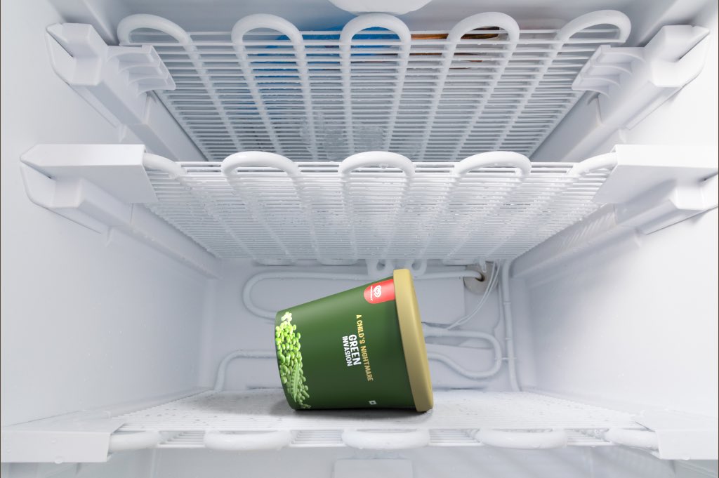 thetwitwrites's tweet photo. To all the times we were fooled by an ice cream container filled with frozen peas, courtesy of our hyper-sustainable moms - Happy April Fools Day. Designed this packaging specifically for non-ice cream products. Maybe one day we’ll open this and find ice cream?  #AprilFoolsDay https://t.co/iLWiQp4Z0J
