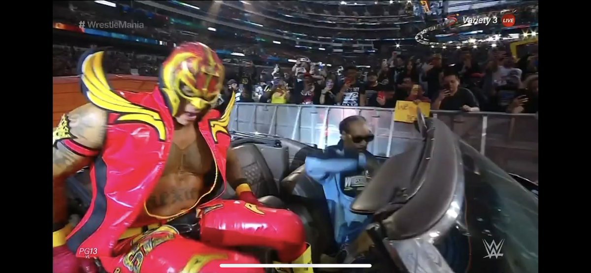 DBelisle22's tweet photo. 10 year old me is excited right now! 

Trish and Lita still smashing it aswell as Snoop Dog driving Rey Mysterio to the ring to the soundtrack, We Lie We Cheat We Steal #Wrestlemania https://t.co/txfSFGkYVe