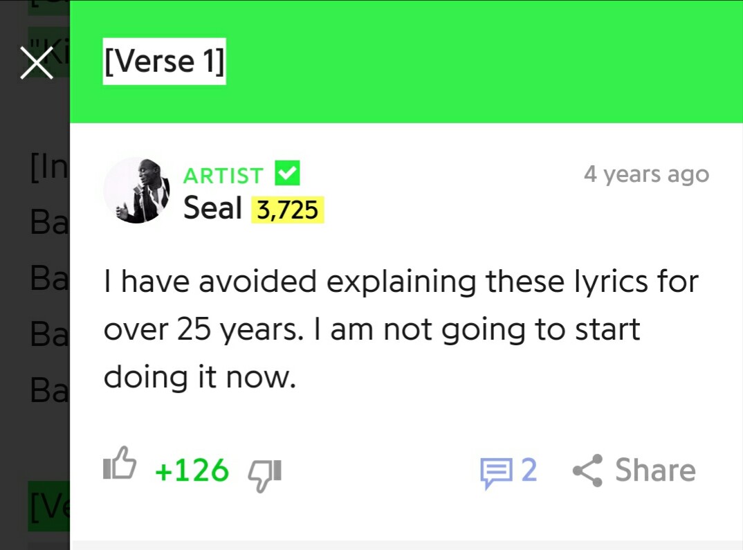 daggerandpen's tweet image. i have a lot of respect for Seal completely refusing to explain Kiss From a Rose