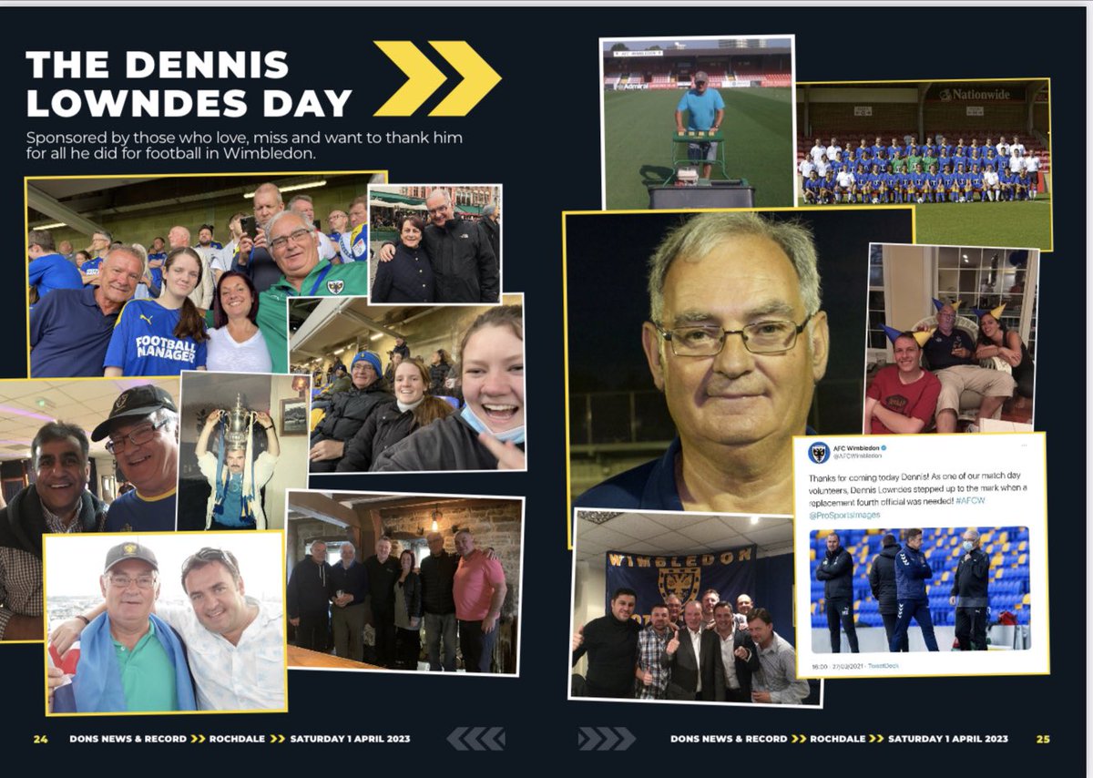 THE DENNIS LOWNDES DAY

An absolutely brilliant day for my hero, who is missed so much. Thank u to everyone involved with today, it was absolutely perfect, apart from the football! And thank u @w_nightingale for your lovely words, you know how much Dad loved you matey 💛💙 #AFCW