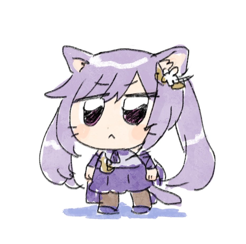 keqing (genshin impact) 1girl animal ears cat ears purple hair tail solo chibi  illustration images