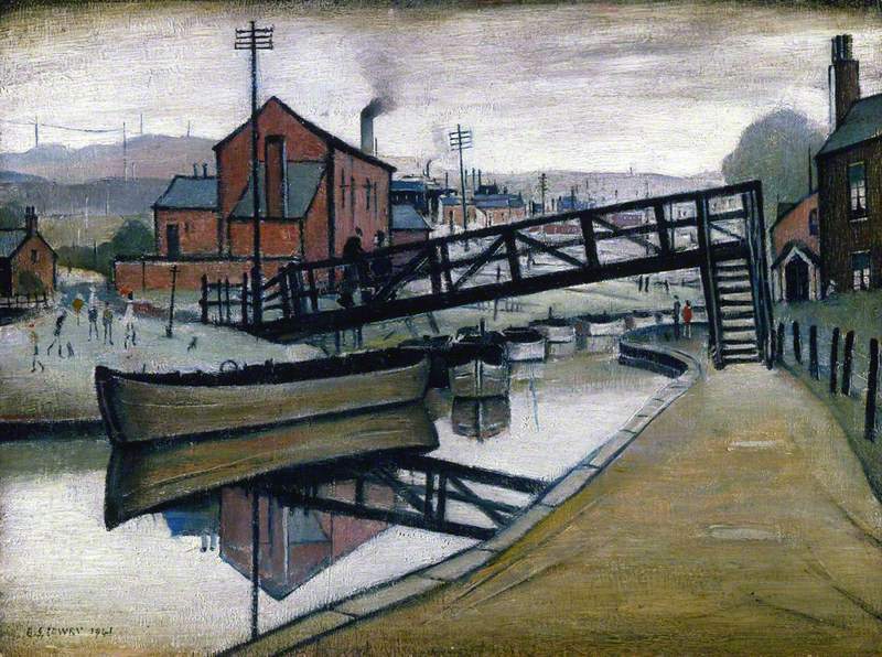 Barges on a Canal, 1941 #lowry #lslowry wikiart.org/en/l-s-lowry/b…