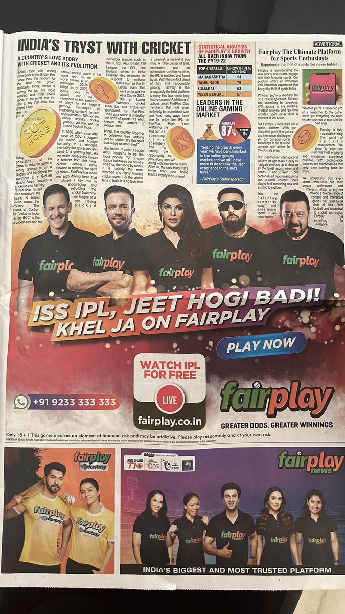 trans_monster's tweet photo. @ianuragthakur @MIB_India @PMOIndia @timesofindia Full page ads in TimesofIndia promoting betting websites. This will ruin countries future. https://t.co/NyDrs2nDca