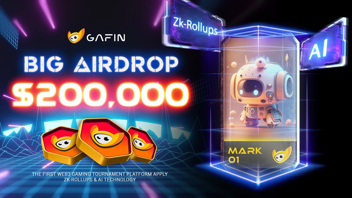 ✨WELCOME TO GAFIN BIG AIRDROP ~ 200,000$! 👉Complete the tasks to get $GaFin Token for Top Referal & GAFIN NFT (20$) for 10,000 lucky winners. 📺JOIN AIRDROP: t.me/GaFin_Airdrop_… ⏰Time: 03:00 am | 02.04 - 01.05 (UTC) #Airdrop #Giveaway #zkRollup #AI