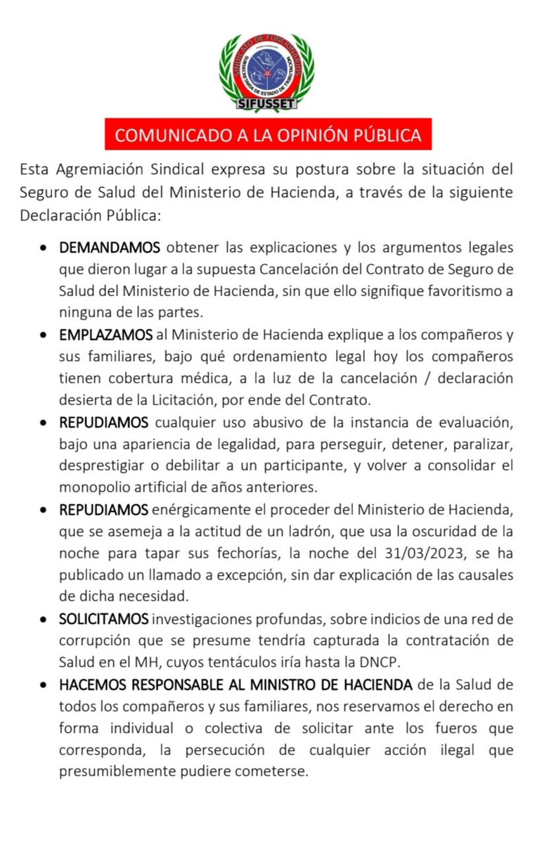 SetSindicato's tweet photo. La salud no es un negocio, pero así se maneja en el MH este tema tan delicado. Familias enteras en zozobra por inoperancia de unos pocos ¡haga algo Ministro! @MaritoAbdo @OscarLlamosas @OscarOrue @ABCCardinal @UltimaHoracom @LaNacionPy @dncp_py https://t.co/nTZPlH8J3h