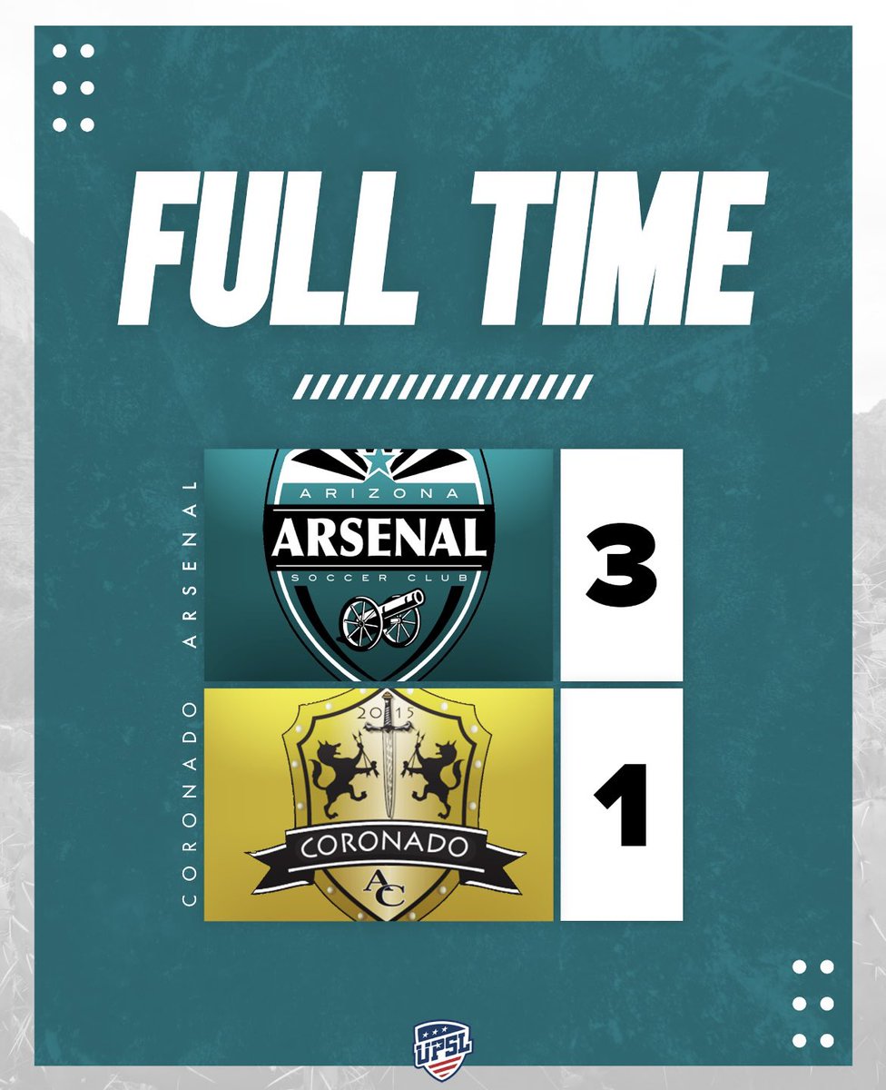 AZArsenalSC's tweet photo. Congrats to our men’s @UPSLsoccer team on their first win of the season tonight against Coronado Athletic Club!
 
#BleedTeal https://t.co/OlDDaGgWBe
