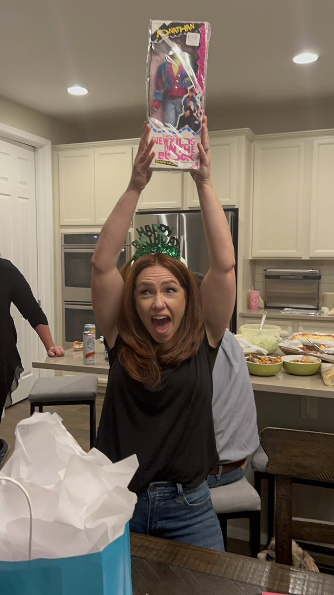 My sister has been waiting 33 years, but she FINALLY got that @JonathanRKnight <a href="/NKOTB/">New Kids on the Block</a> doll she’s always wanted. Happy 45th Jessica! No one can top my gift! Also got her the new <a href="/OriginalFunko/">Funko</a> Jonathan doll. #FunkoPop #HanginLoose #HanginTough #NKOTB