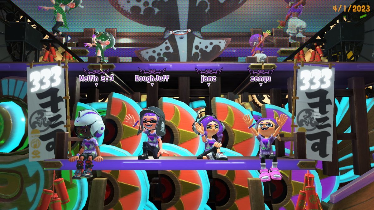 zzemyu's tweet photo. ayyy lmao. go team aliens! thanks for the games Melvin @RoughJuff @jamziezz ♡ #Splatoon3 #NintendoSwitch https://t.co/RI3RPoULt8