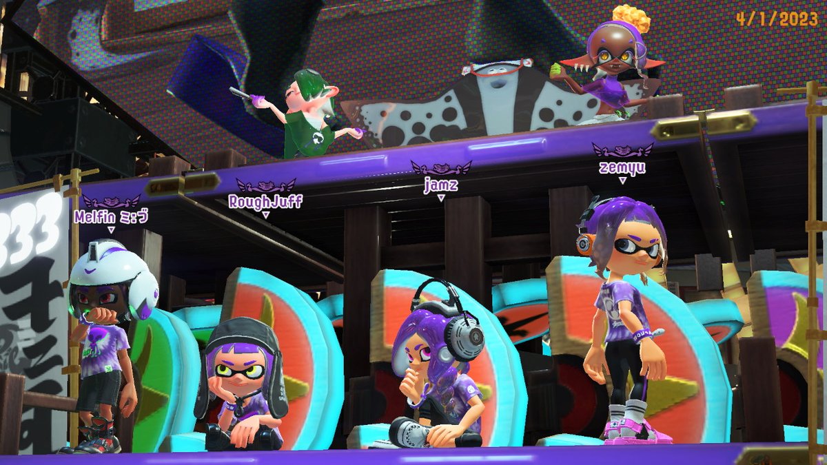 zzemyu's tweet photo. ayyy lmao. go team aliens! thanks for the games Melvin @RoughJuff @jamziezz ♡ #Splatoon3 #NintendoSwitch https://t.co/RI3RPoULt8