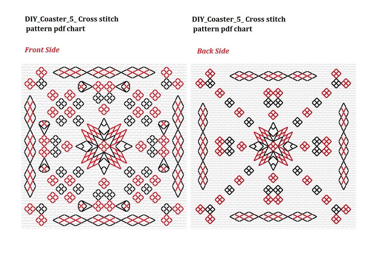 Biscornu Coaster Back Cross Stitch Pattern Chart 5 Red Black DIY Instant Pdf Chart Housewarming Counted Greeting Card Download Beginner Diy tuppu.net/887c45e2 #Etsy #Crossstitchfurnish #PdfCrossStitch