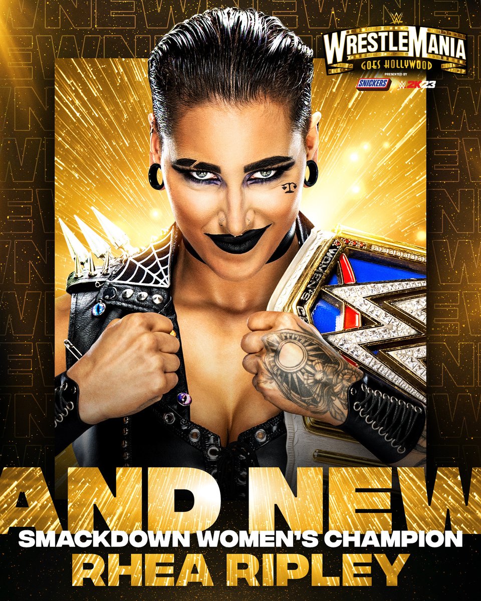 WWE's tweet image. WHAT. A. MATCH.

@RheaRipley_WWE, this is your #WrestleMania moment.

#AndNew