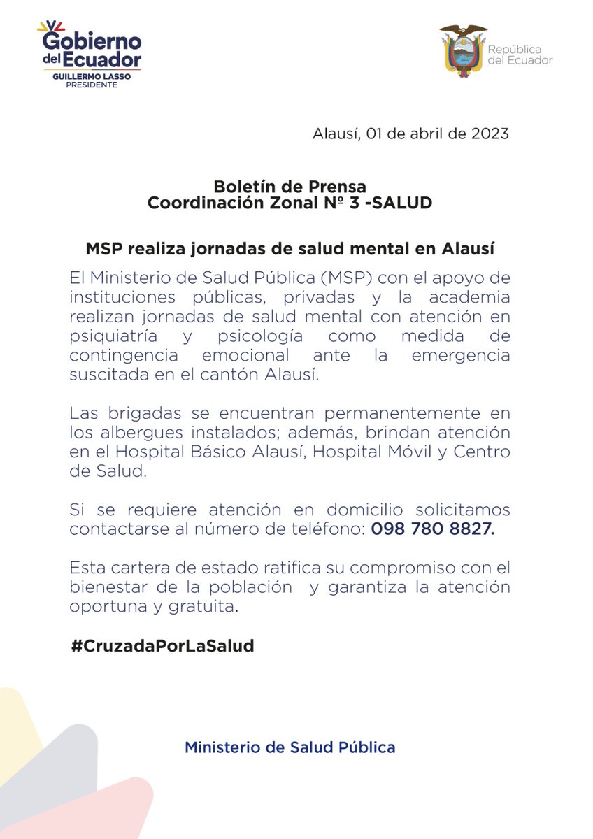 DPS_Chimborazo's tweet photo. #CruzadaPorLaSalud|  .@Salud_Ec brinda atención psicológica como medida de contingencia emocional ante la emergencia suscitada en el cantón Alausí ⤵️ https://t.co/I5BQMyhSqI