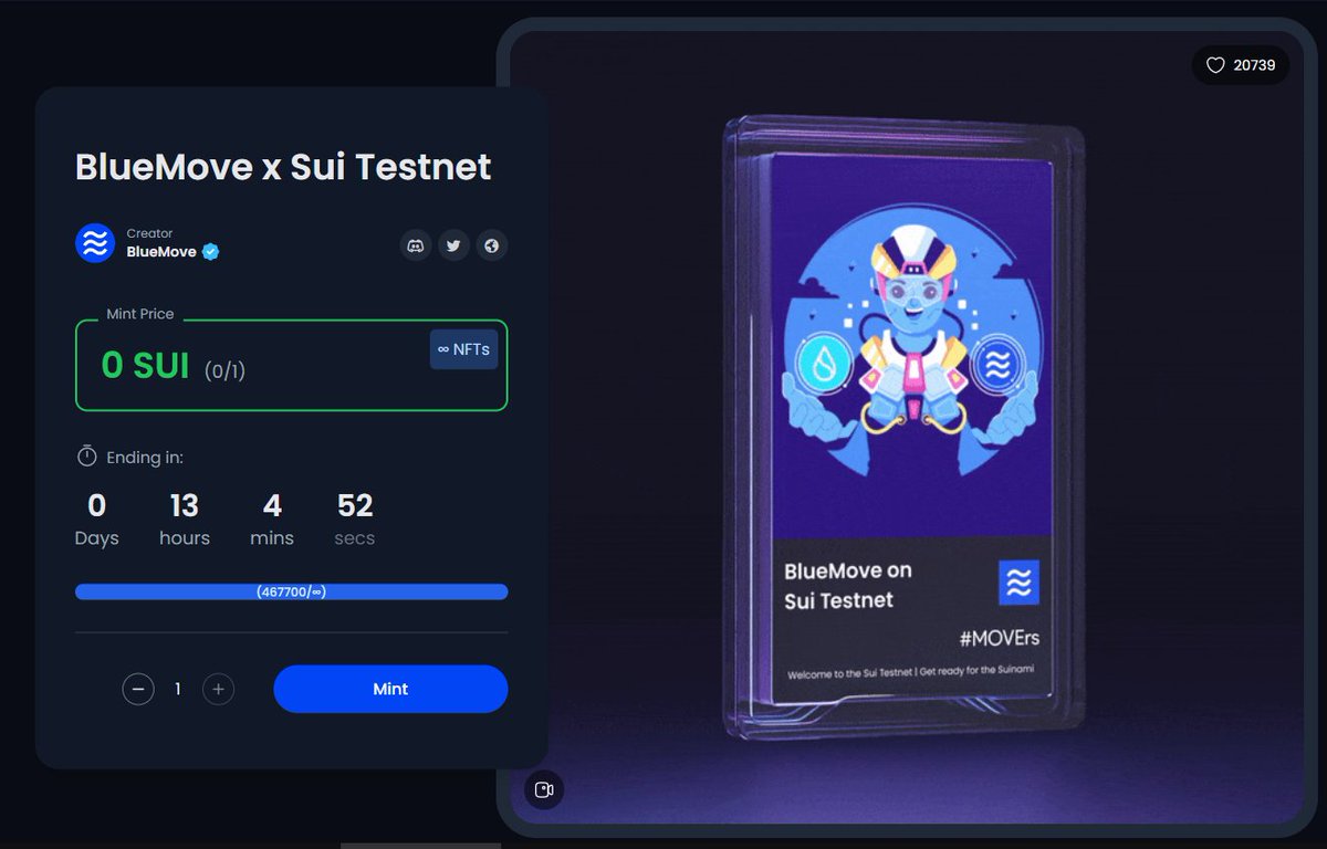 Sui Testnet NFT:
BlueMove x Sui Testnet NFT
👉 sui.bluemove.net/launchpad-deta…
เหลืออีก 13 ชั่วโมง
.
(ต้อง Verify Twitter + Discord ก่อนนะครับ)