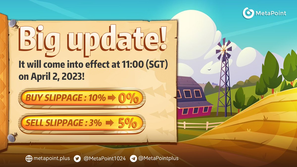 MetaPoint1024's tweet photo. #MetaPoint
✨✨The slippage adjustment for market trading POT has officially come into effect
💰💰To create sustained momentum for more value
🎊🎊Marking the beginning for all milestones in the future
#POT #Metaverse #cryptocurrency https://t.co/tYpLsGApty