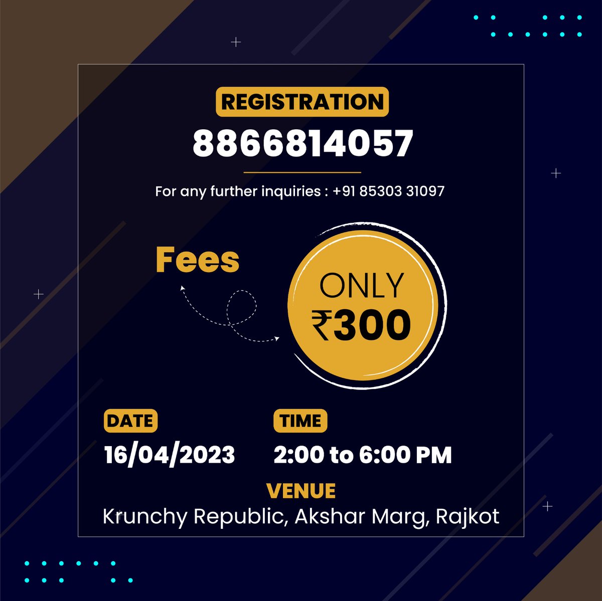 vardhman9's tweet photo. Happy to announce first ever workshop @ Rajkot, where pro traders of single desk will be presenting their way of trading to other trader/retailers and that too at a token charge... https://t.co/G7KVnOrgcS