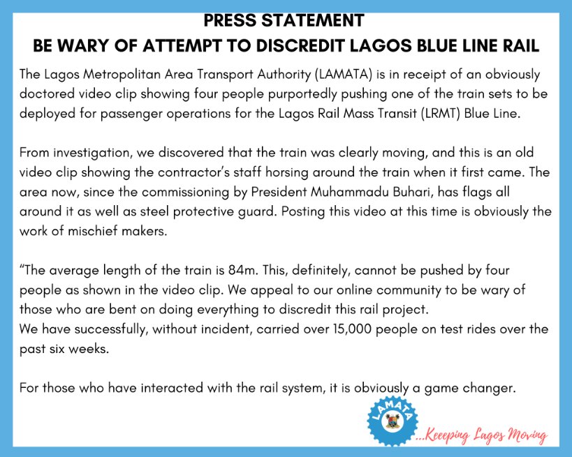 Be wary of attempt to discredit the Lagos Blue Line Rail System.