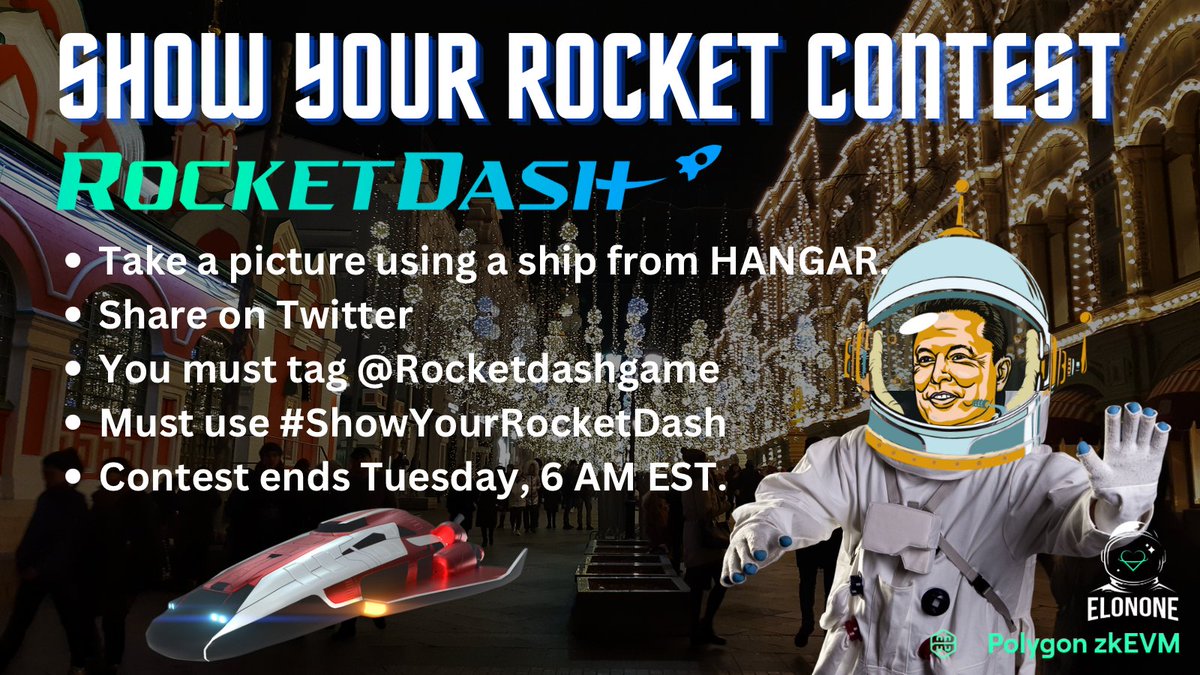 RocketDash (@rocketdashgame) on Twitter photo #Contest time! The winner will be given a #NFT rocket that can be used in #RocketDash, and you will be able to choose your color!
✅Post an AR video or photo of a rocket in an interesting place, using hangar.rocketdash.game
✅Follow and Tag <a href="/RocketDashGame/">RocketDash</a> in your post
✅Use #Contest time! The winner will be given a #NFT rocket that can be used in #RocketDash, and you will be able to choose your color!
✅Post an AR video or photo of a rocket in an interesting place, using hangar.rocketdash.game
✅Follow and Tag <a href="/RocketDashGame/">RocketDash</a> in your post
✅Use