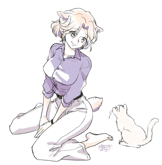 3月は未辻さんのお誕生日(3/24)があったのでいっぱいイラスト描きましたね春は服選ぶの難しいけど楽しかったです～ #オオカミ部下くんとヒツジ上司さん 