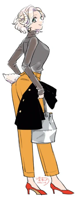 3月は未辻さんのお誕生日(3/24)があったのでいっぱいイラスト描きましたね春は服選ぶの難しいけど楽しかったです～ #オオカミ部下くんとヒツジ上司さん 