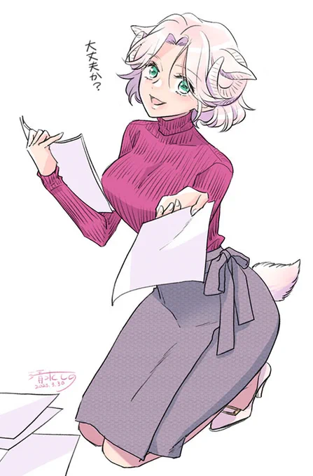 OLさんぽいのも描けてよかった～!3月のイラストに反応してくださってありがとうございました 