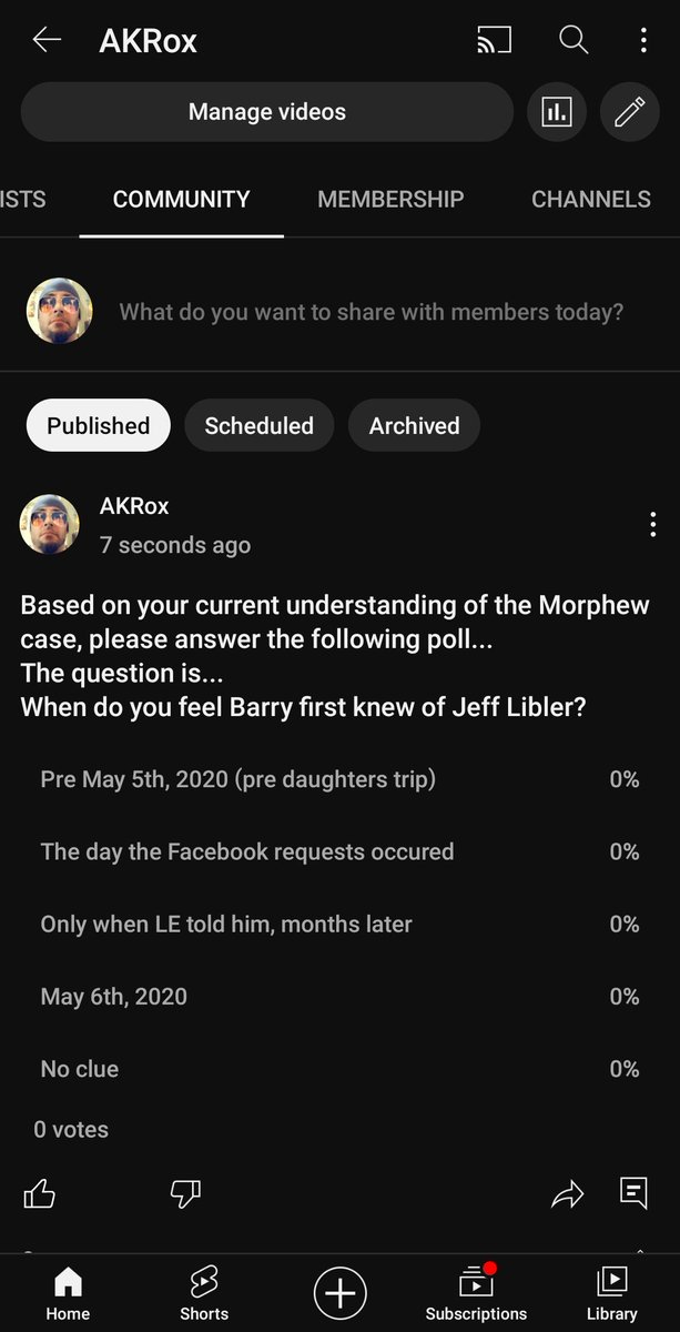 Whatdaphuk1's tweet photo. I posted a poll on the community tab on YouTube re Suzanne Morphew / Barry Morphew.  
I'd greatly appreciate everyone's candid answer.  We are preparing a fully reconstructed timeline with much more information and need feedback. https://t.co/IOtEtJ1YCd