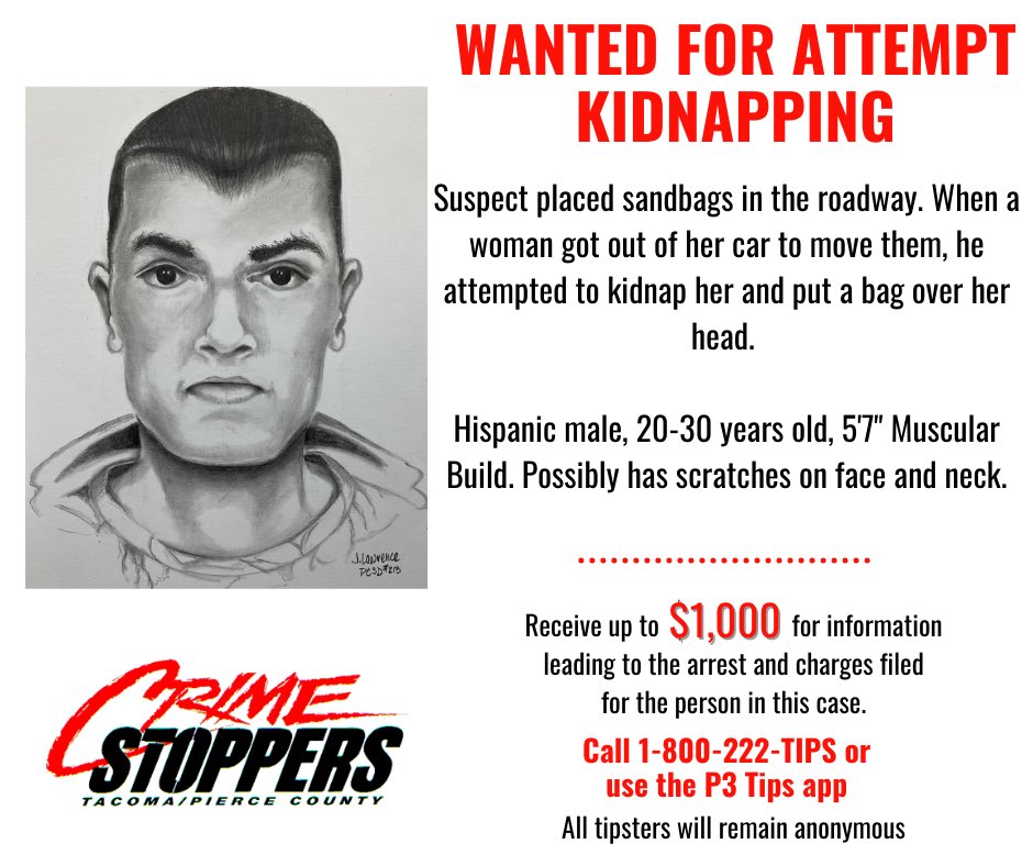 PierceSheriff's tweet photo. Detectives have a sketch of the suspect. Anyone with information please call the Sheriff’s Department or make a tip through Crime Stoppers. https://t.co/Hfwssxi5Mp